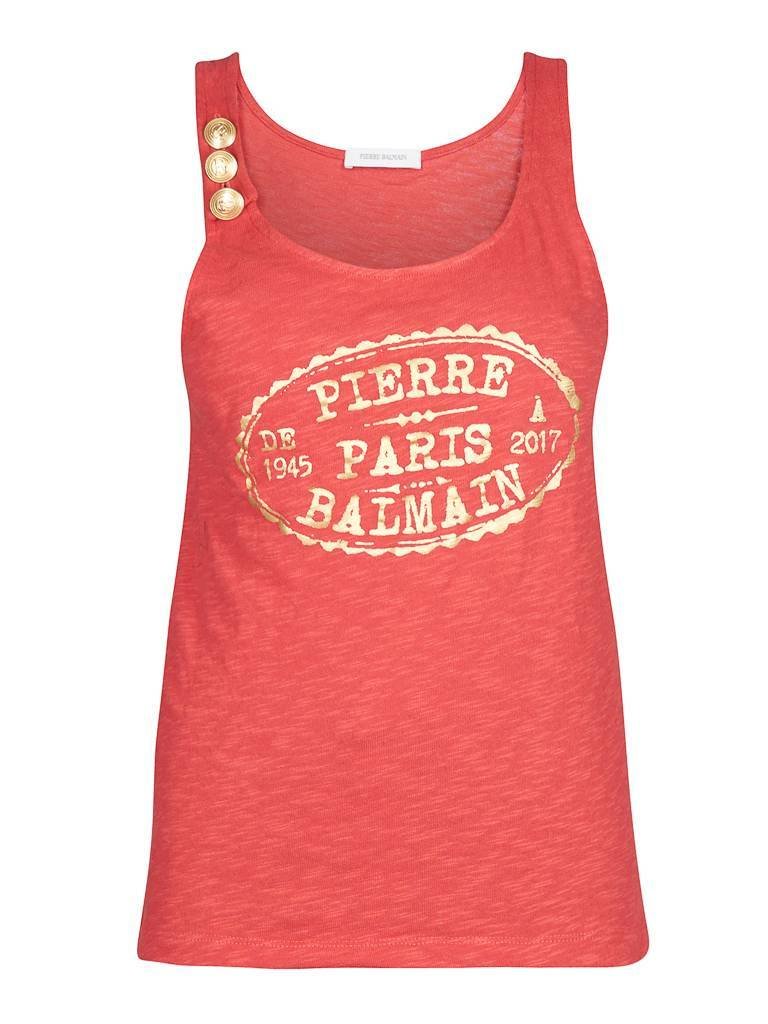 Pierre Balmain Tank top with gold buttons red