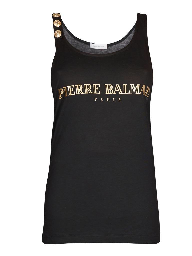 Pierre Balmain Tank Top mit goldenen Knöpfen schwarz