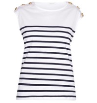 Pierre Balmain Striped top with gold buttons white