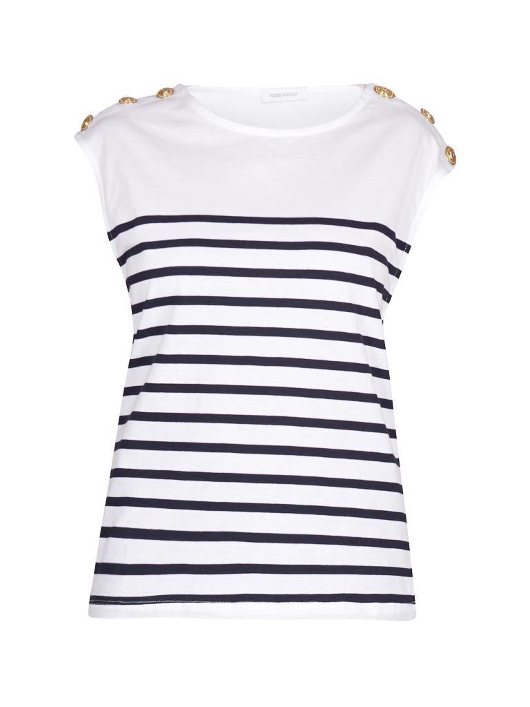 Pierre Balmain Striped top with gold buttons white