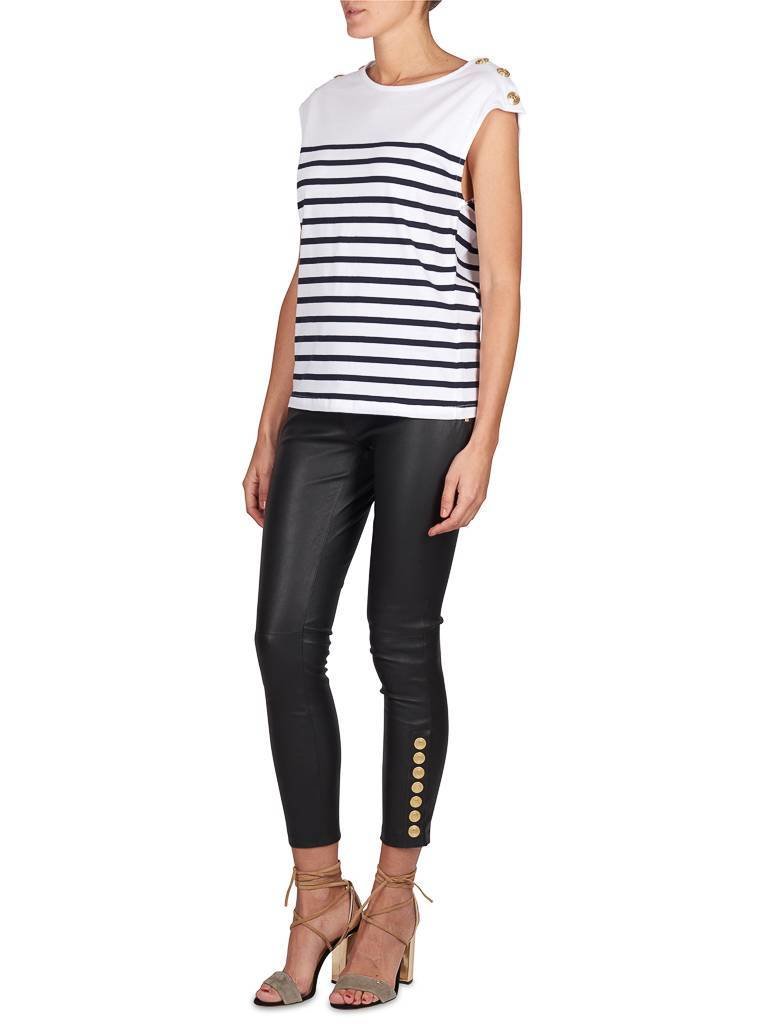 Pierre Balmain Gestreiftes Top mit goldenen Knöpfen weiß