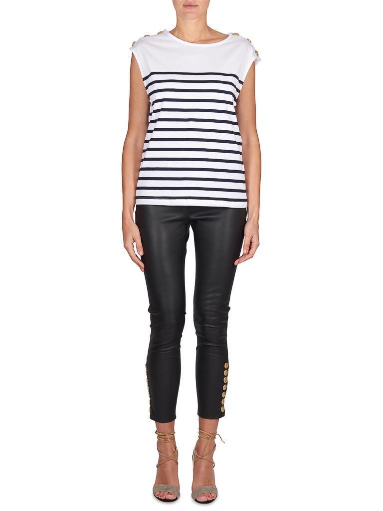 Pierre Balmain Striped top with gold buttons white