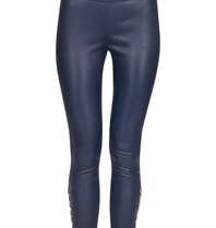 Pierre Balmain Leather Leggings with zip dark blue