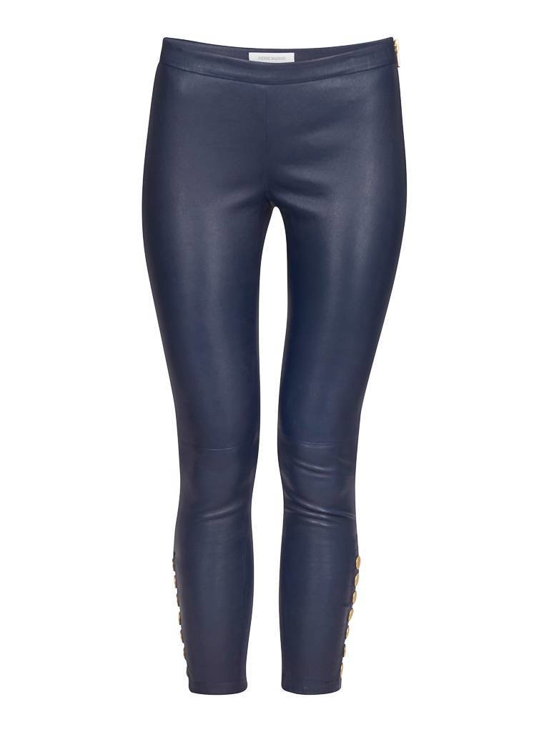 Pierre Balmain Leather Leggings with zip dark blue