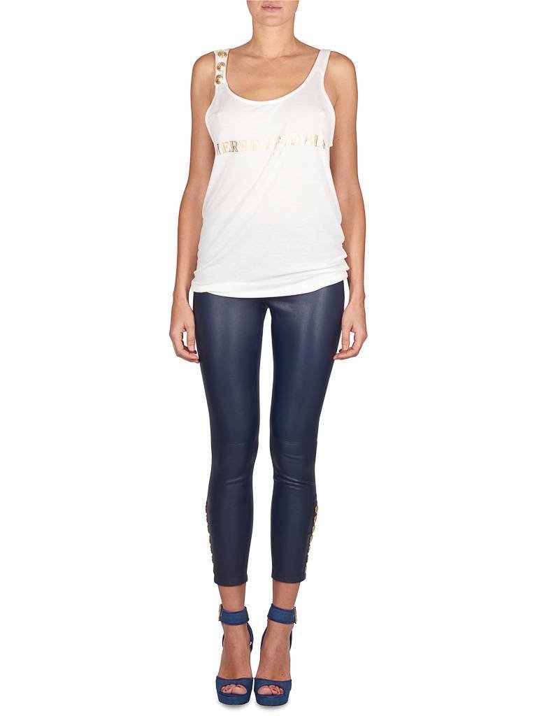 Pierre Balmain Leren legging met rits donkerblauw