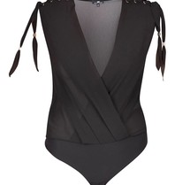 Elisabetta Franchi Umschlag Body mit Spitze schwarz