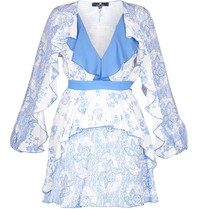 Elisabetta Franchi Patterned dress with ruffles light blue
