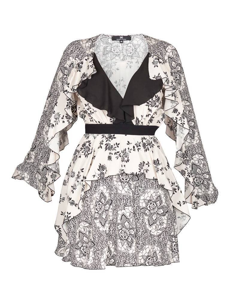 Elisabetta Franchi Patterned dress with ruffles black