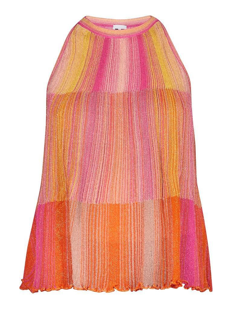 M Missoni Mouwloze gestreepte glitter top roze