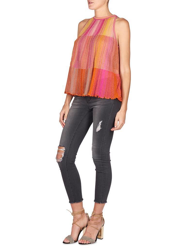 M Missoni Mouwloze gestreepte glitter top roze