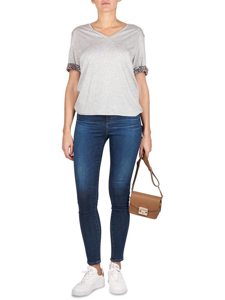 Notes Du Nord T-shirt met panterprint detail lichtgrijs