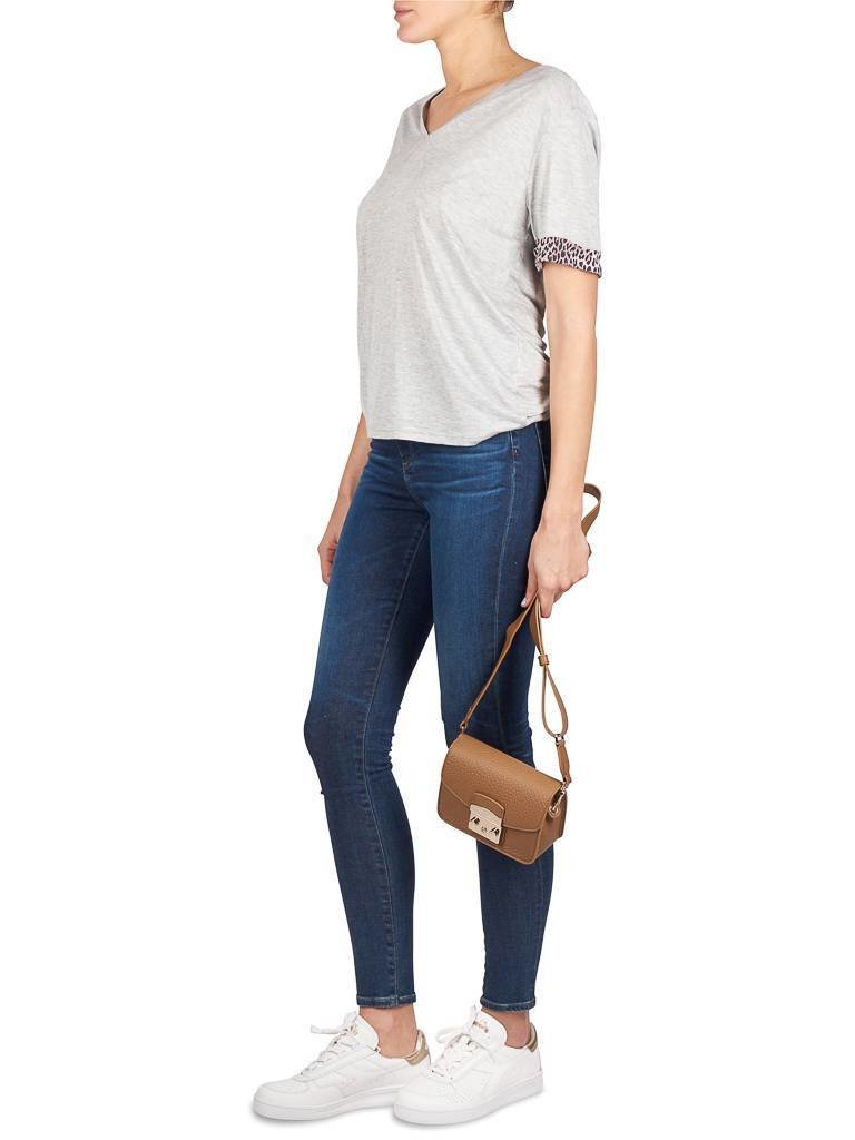 Notes Du Nord T-shirt with leopard print detail light grey