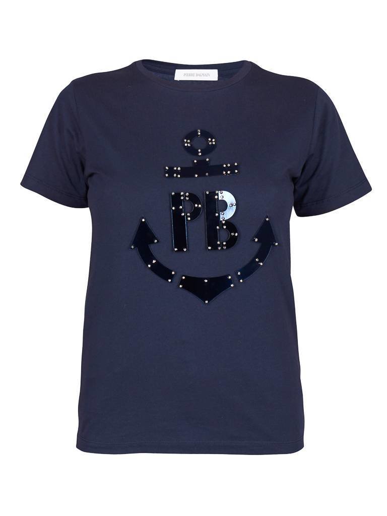 Pierre Balmain T-shirt with metallic application dark blue