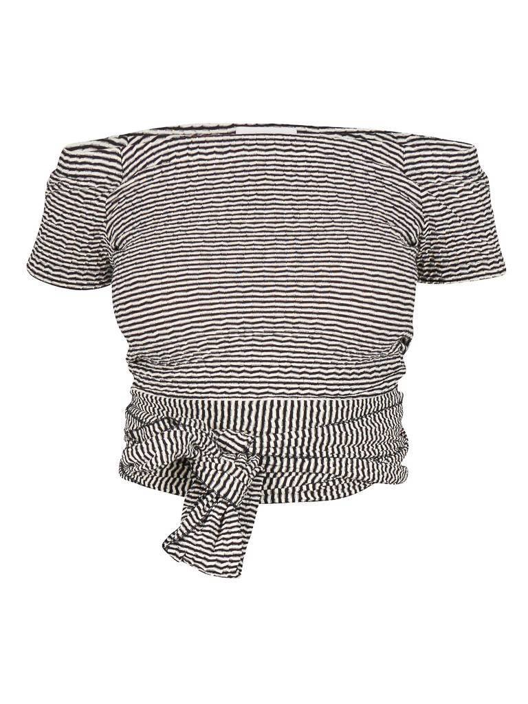 Áeron off-shoulder top gestreept zwart-crème