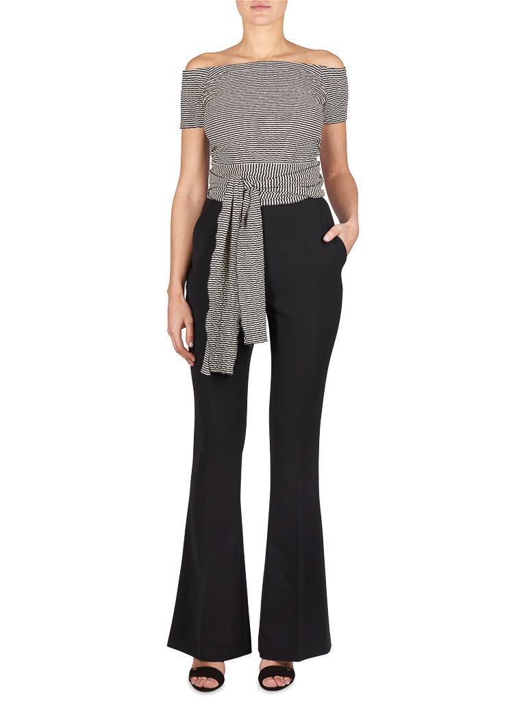 Áeron off-shoulder top gestreept zwart-crème