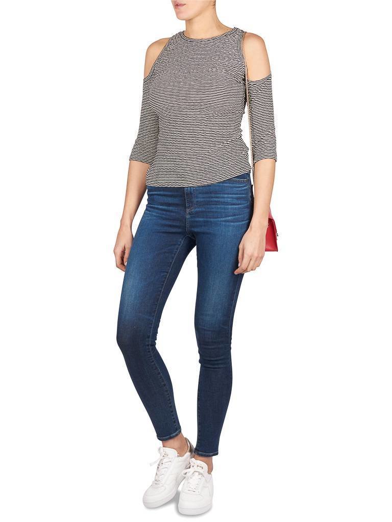 Áeron Cropped sleeve open schouder top zwart-creme