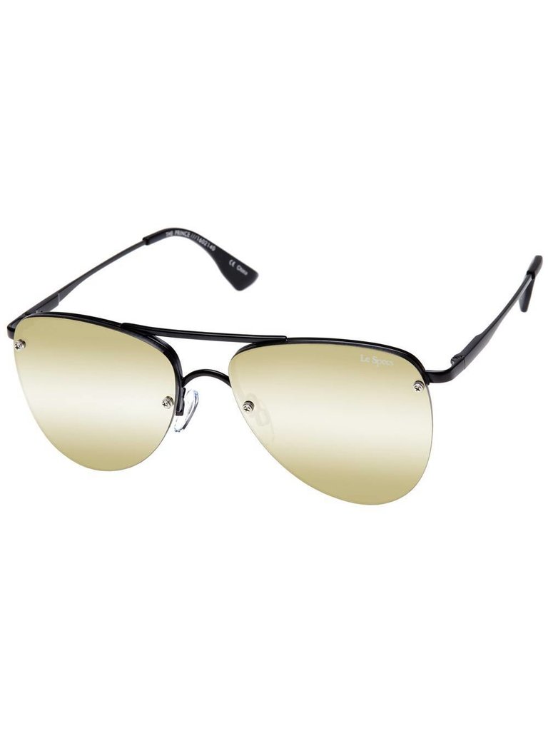 Le Specs The Prince zonnebril mat zwart met gouden glazen