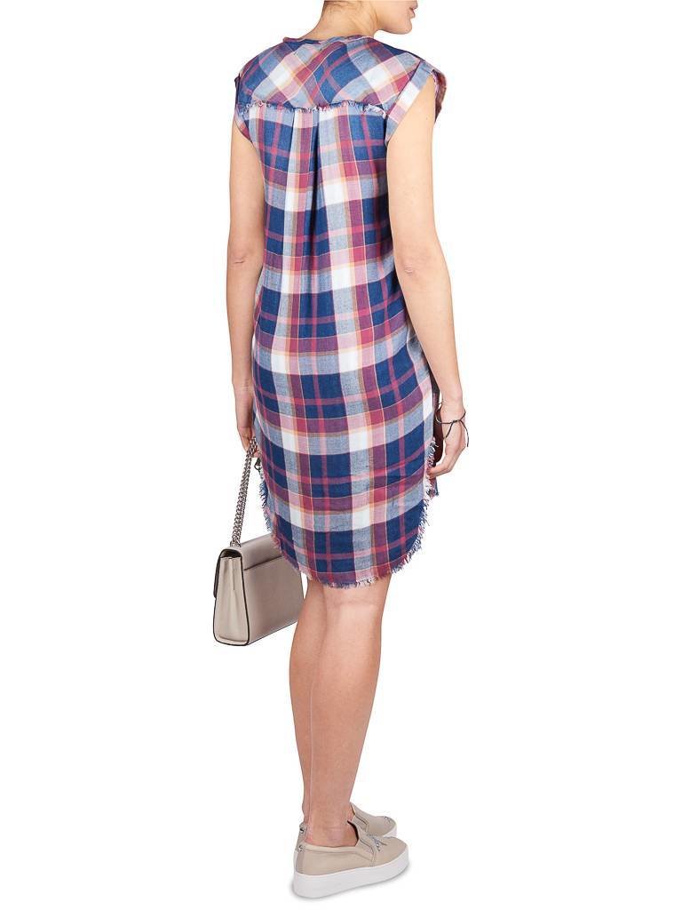 Bella Dahl V-Ausschnitt T-Shirt-Kleid kariert dunkelrot