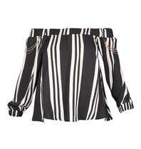 Elisabetta Franchi Striped off-shoulder top black