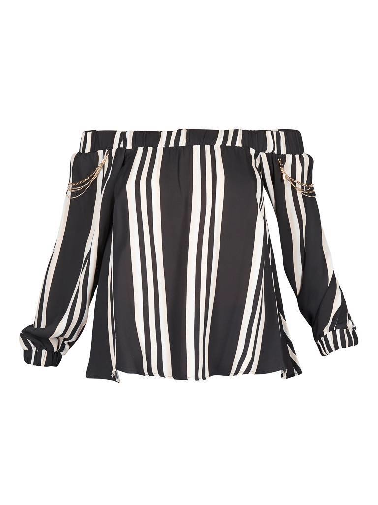 Elisabetta Franchi Striped off-shoulder top black
