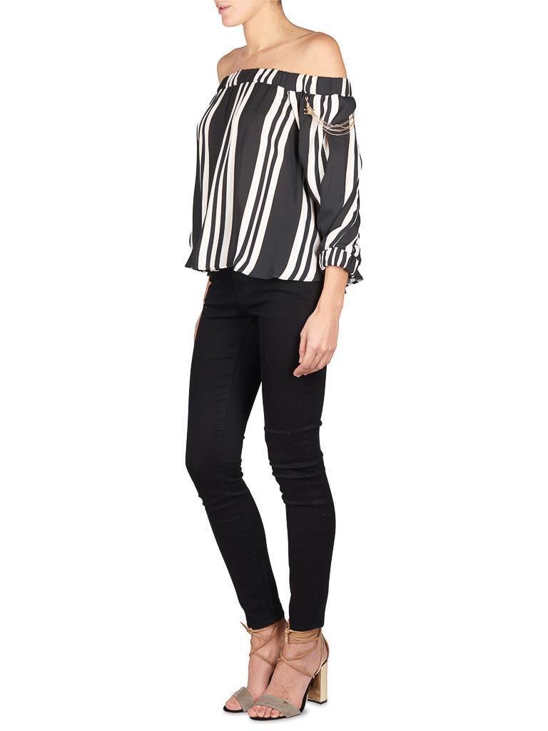 Elisabetta Franchi Striped off-shoulder top black
