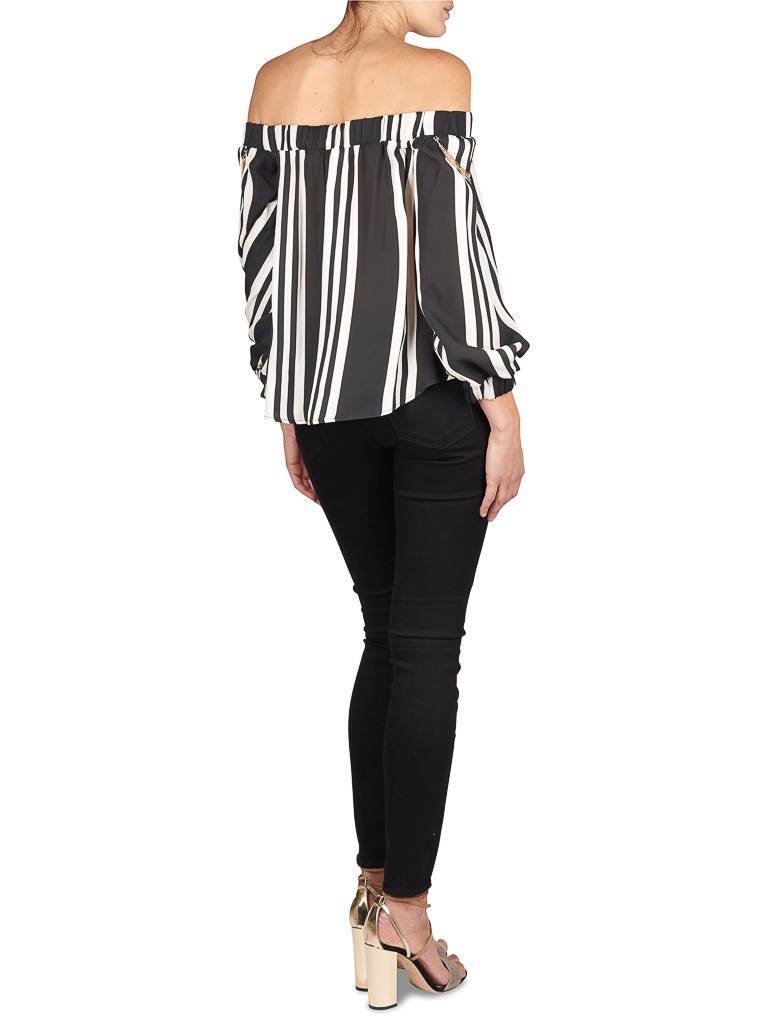 Elisabetta Franchi Striped off-shoulder top black