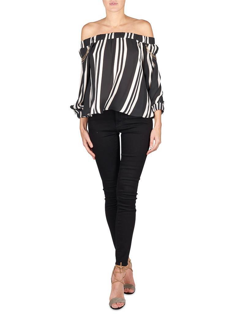 Elisabetta Franchi Striped off-shoulder top black