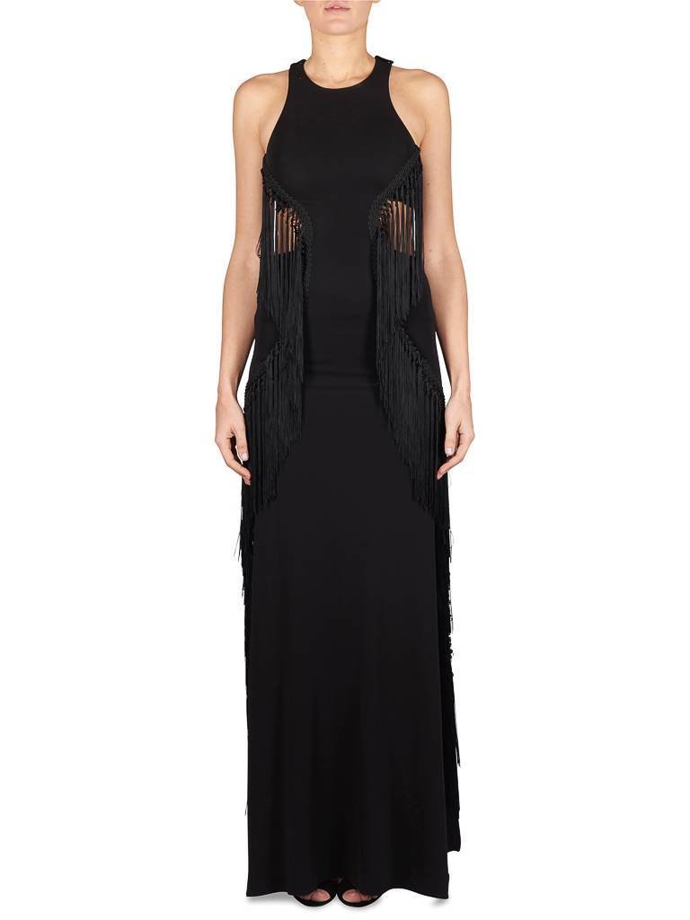 Elisabetta Franchi Maxi jurk met fringes zwart