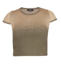 Elisabetta Franchi Lurex top with short sleeves army green