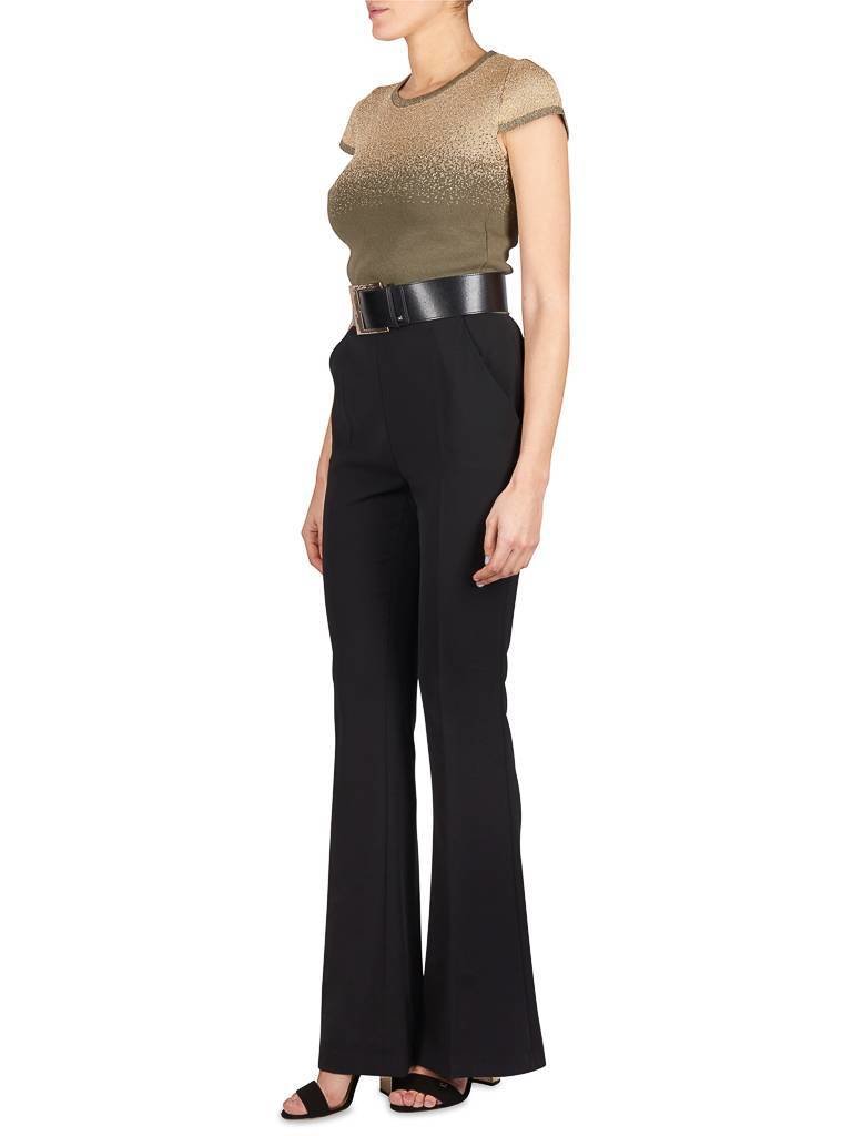Elisabetta Franchi Lurex Top mit kurzen Ärmeln Armee grün