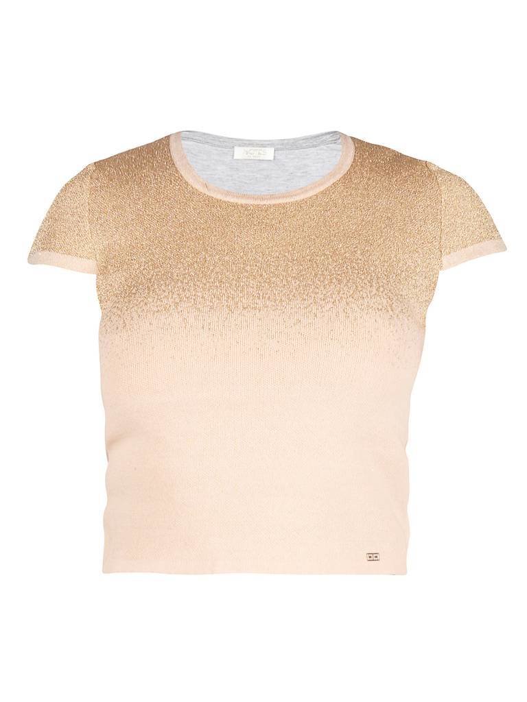 Elisabetta Franchi Lurex top with short sleeves soft pink