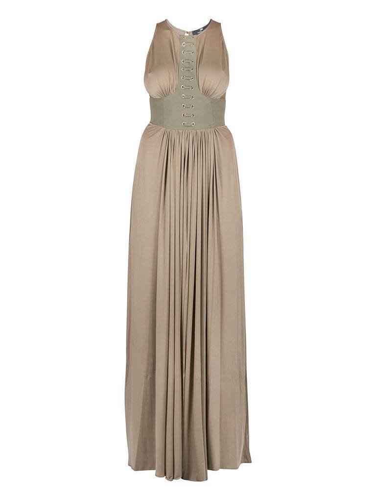 Elisabetta Franchi Long dress with lace army green