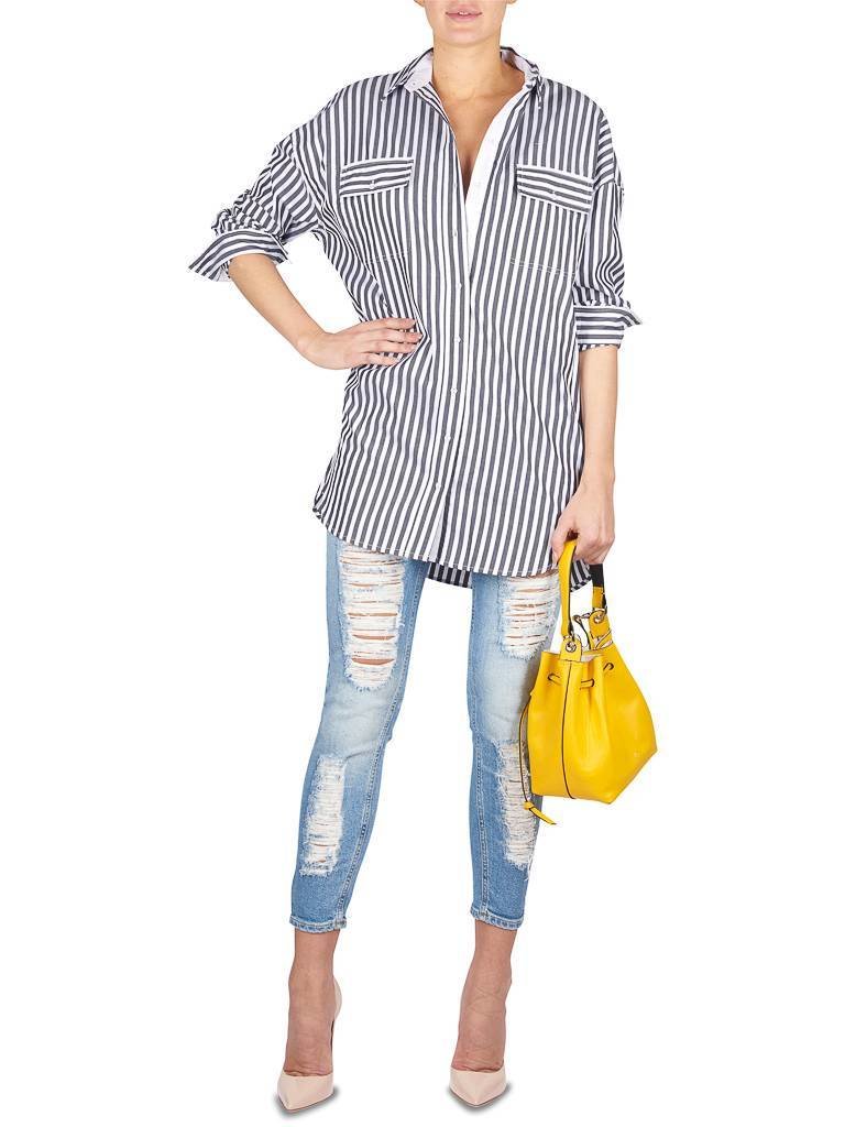 Kendall Kylie + Oversized striped blouse white-black