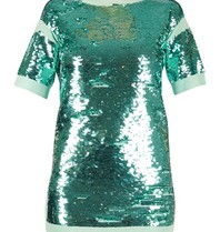 Elisabetta Franchi T-shirt jurk met pailletten turquoise