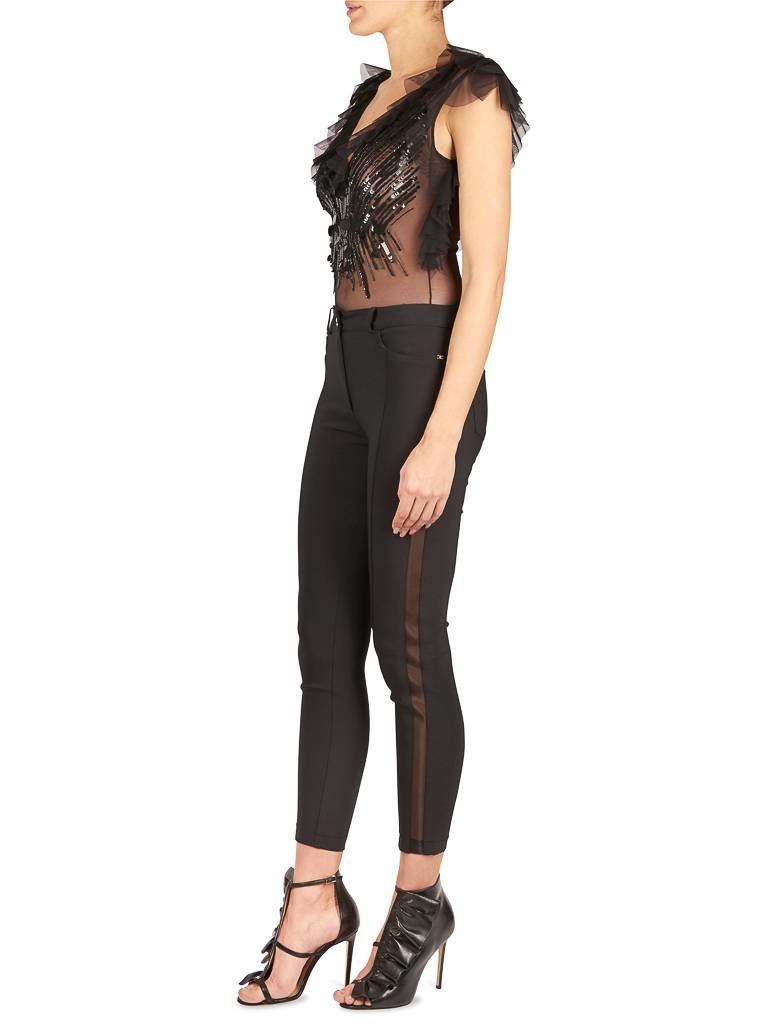 Elisabetta Franchi Transparante body met pailletten zwart
