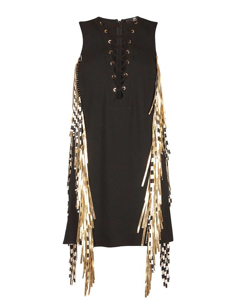 Elisabetta Franchi Mini Kleid mit Fransen schwarz