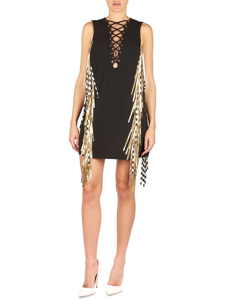 Elisabetta Franchi Mini jurk met franjes zwart