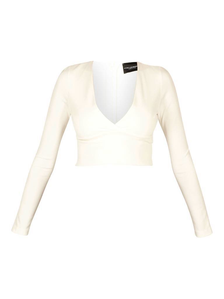 Atos Lombardini Crop-Top mit V-Ausschnitt weiß