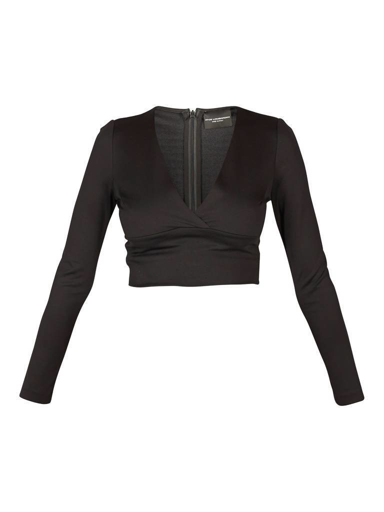 Atos Lombardini Crop-Top mit V-Ausschnitt schwarz