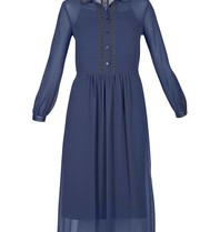 Atos Lombardini Dress with leather collar dark blue