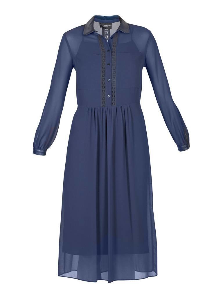 Atos Lombardini Dress with leather collar dark blue
