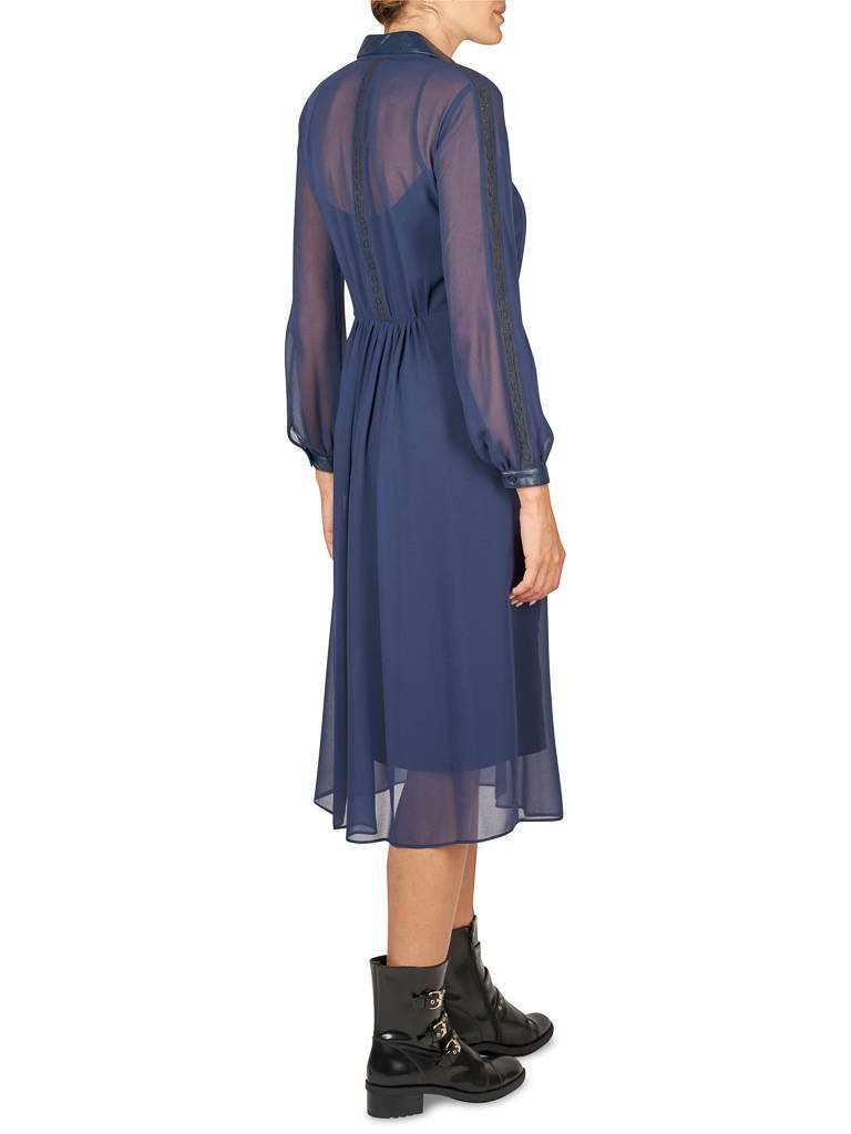 Atos Lombardini Dress with leather collar dark blue