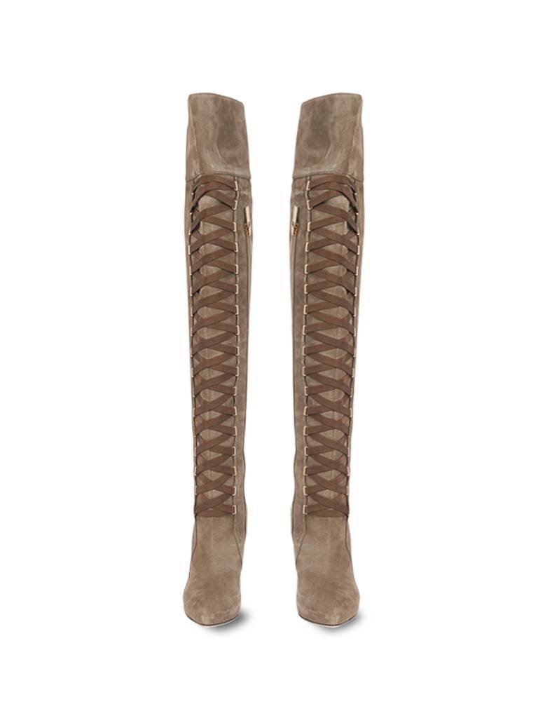 Elisabetta Franchi Over-the-Overknee-Stiefel mit Schnürsenkeln Armee grün