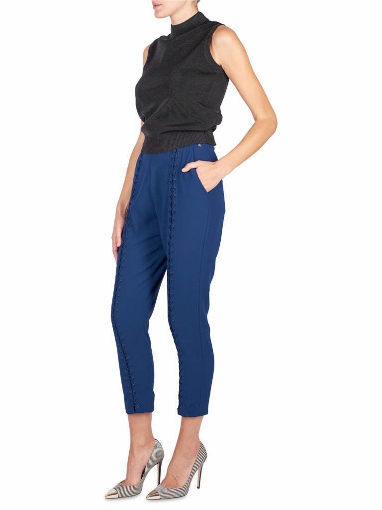 Elisabetta Franchi Pantalon met veterdetail donkerblauw