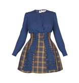 Elisabetta Franchi dress with plaid skirt blue-green