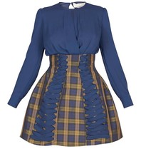 Elisabetta Franchi Jurk met geruite rok blauw-groen