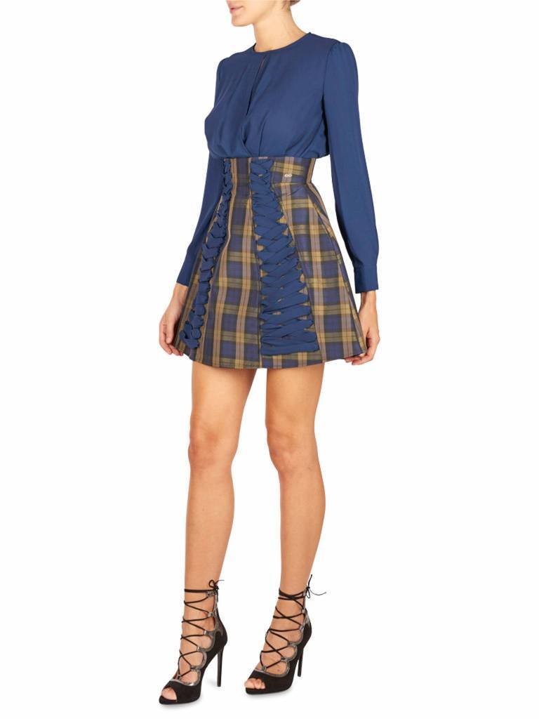 Elisabetta Franchi Jurk met geruite rok blauw-groen