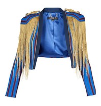 Elisabetta Franchi Gestreepte blazer met gouden fringes blauw-rood