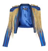 Elisabetta Franchi Striped blazer with gold fringes blue-red