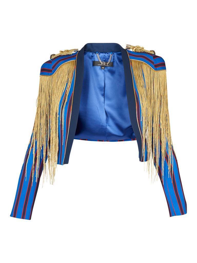 Elisabetta Franchi Striped blazer with gold fringes blue-red